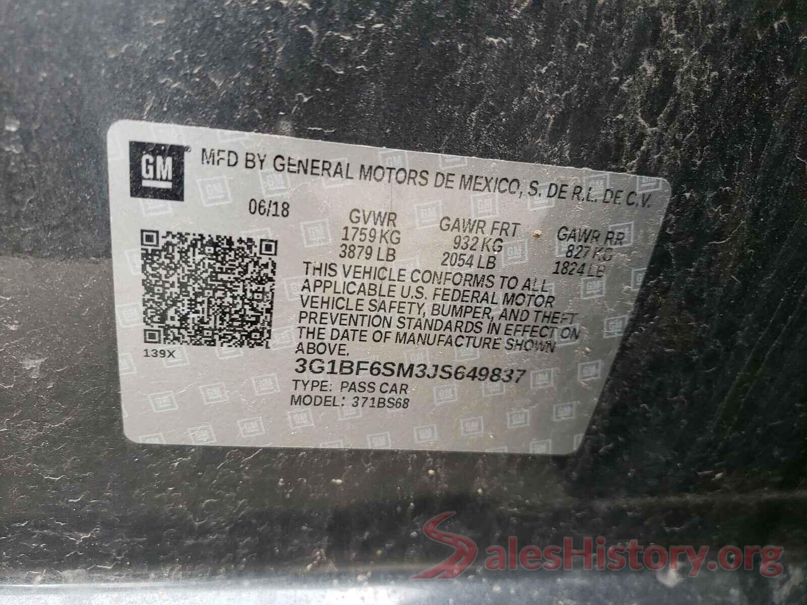 3G1BF6SM3JS649837 2018 CHEVROLET CRUZE