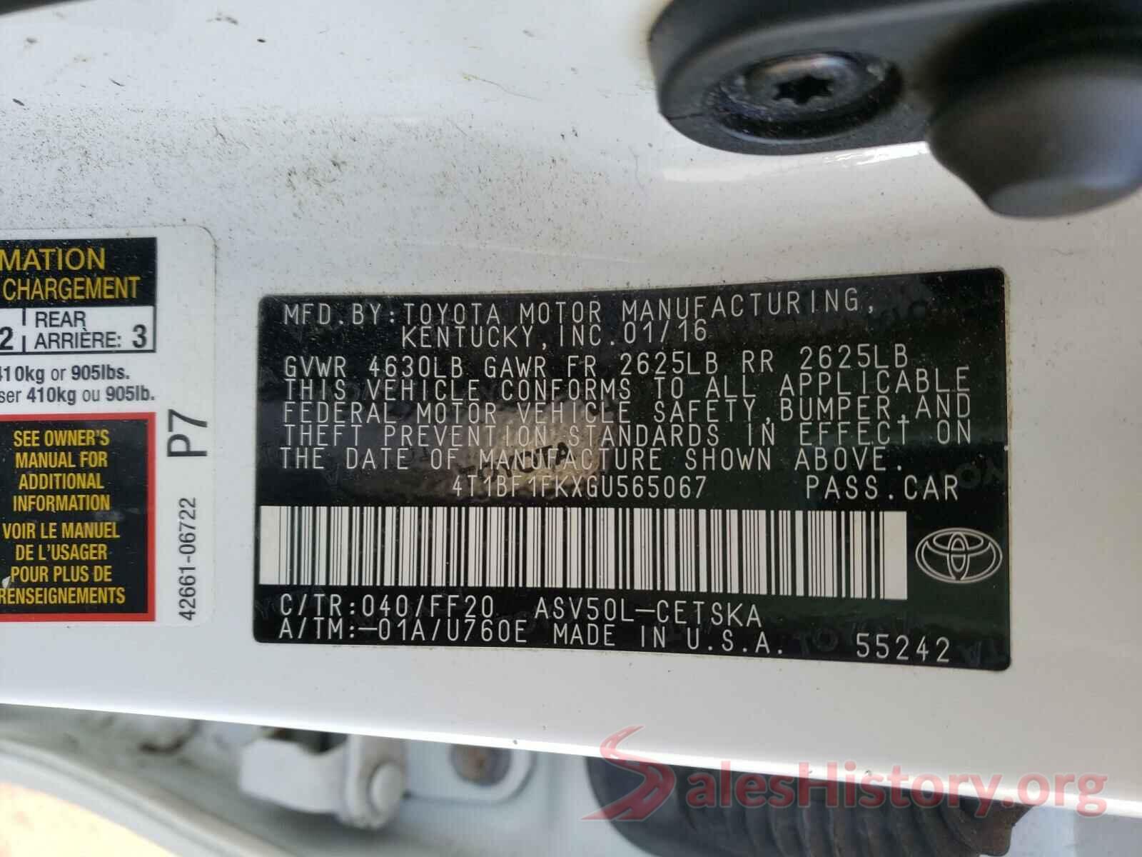 4T1BF1FKXGU565067 2016 TOYOTA CAMRY