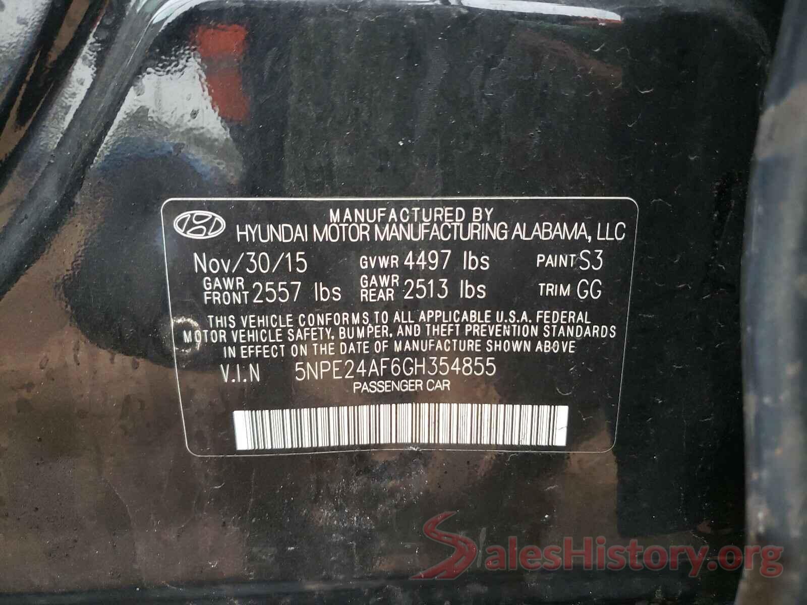 5NPE24AF6GH354855 2016 HYUNDAI SONATA