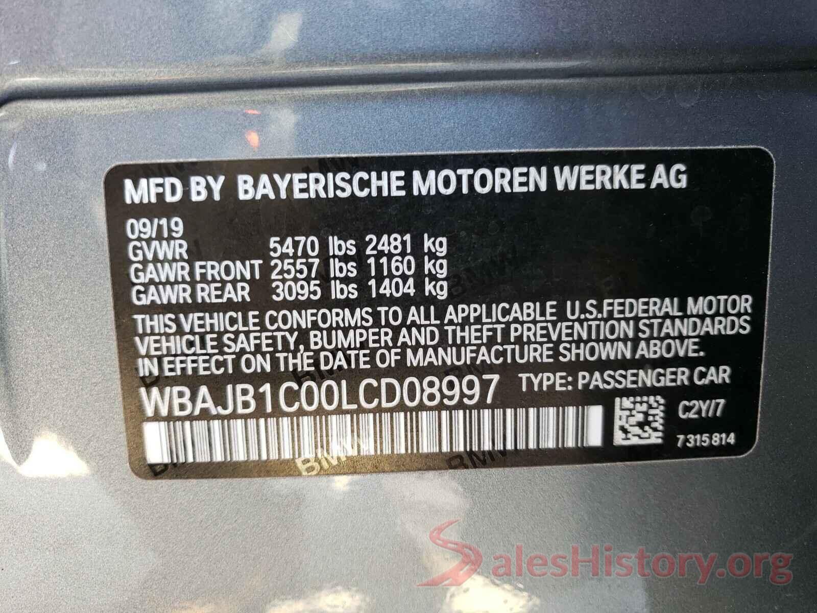 WBAJB1C00LCD08997 2020 BMW 5 SERIES