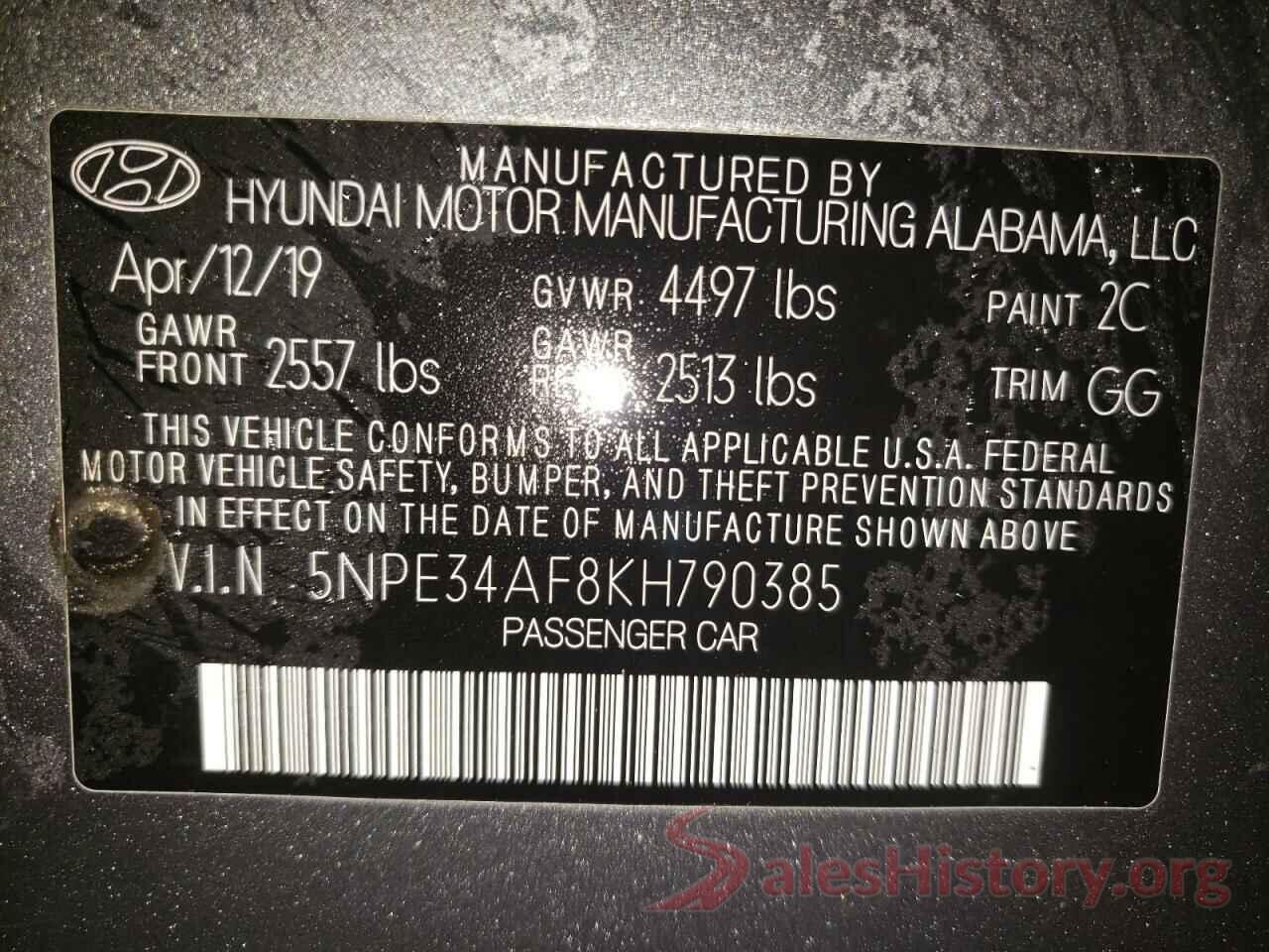 5NPE34AF8KH790385 2019 HYUNDAI SONATA