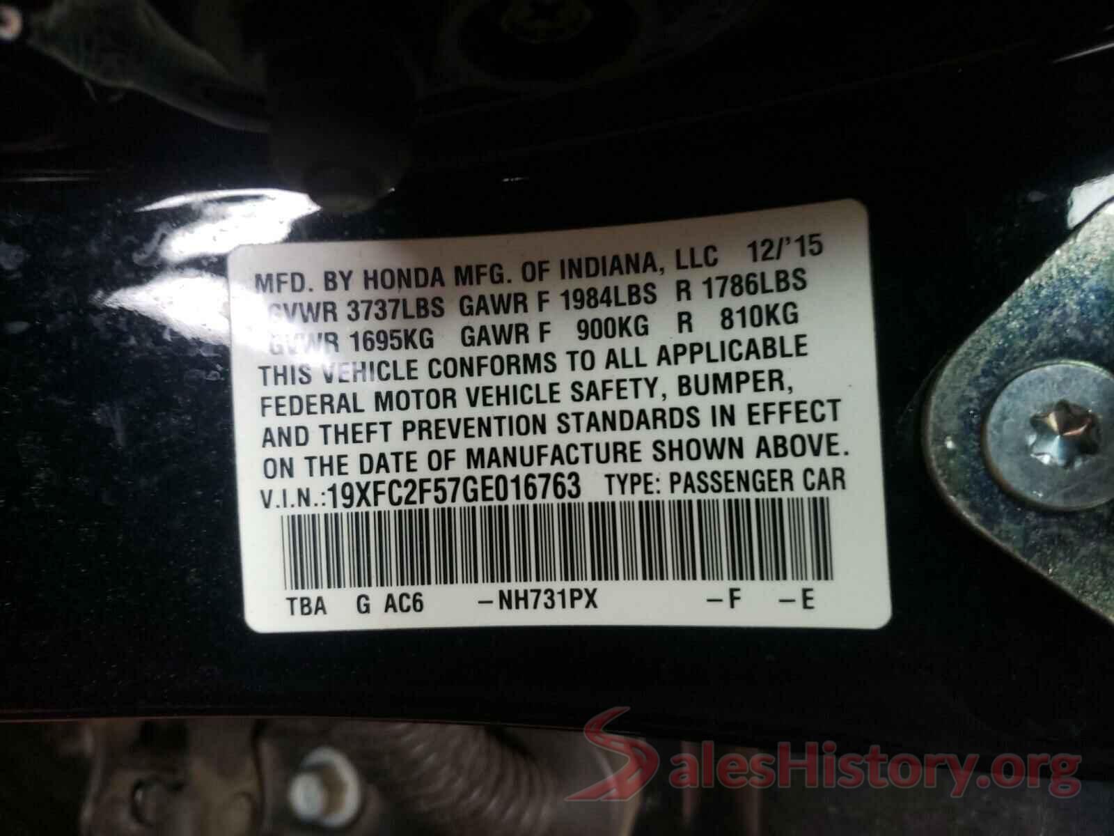 19XFC2F57GE016763 2016 HONDA CIVIC