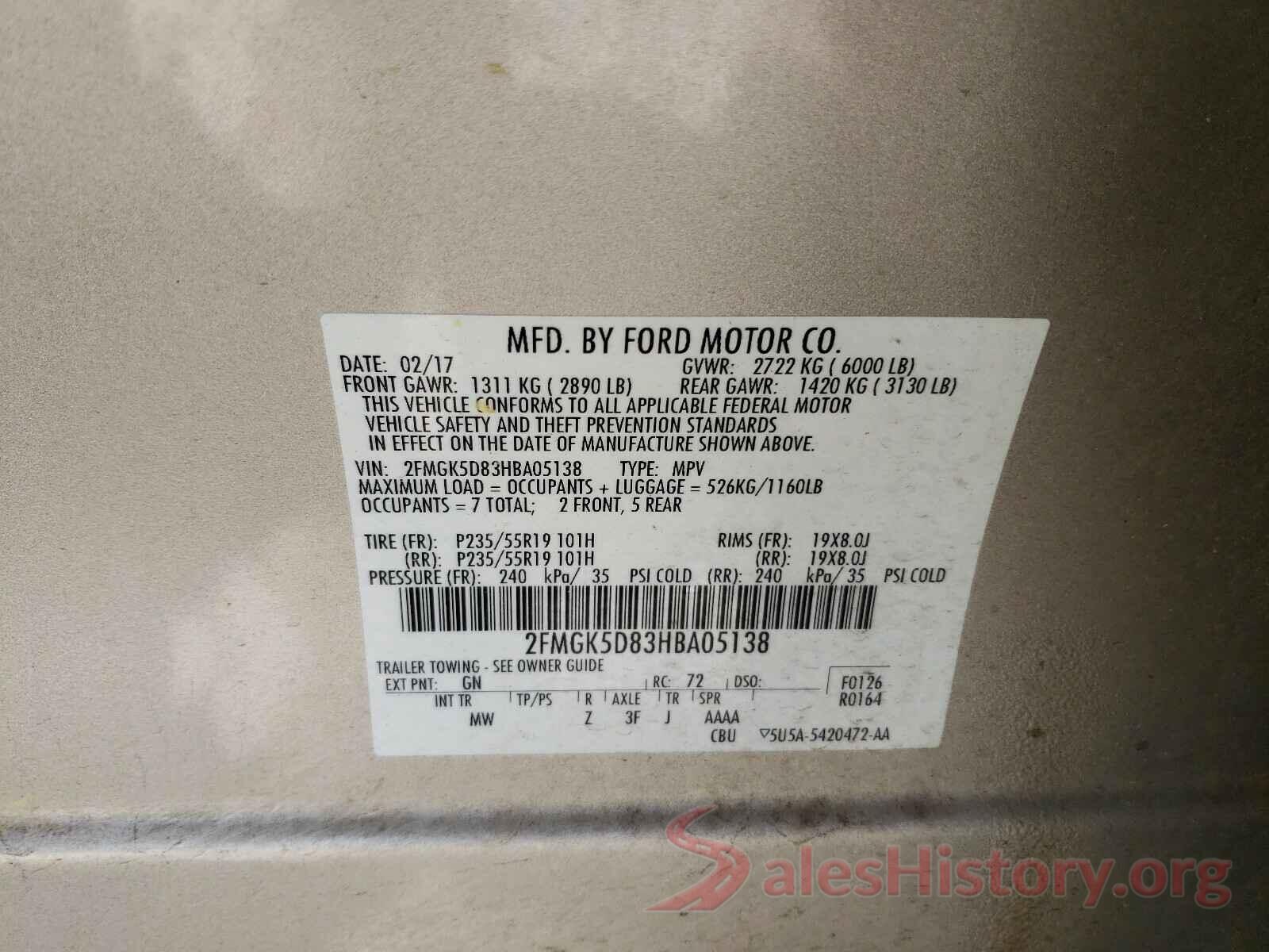 2FMGK5D83HBA05138 2017 FORD FLEX