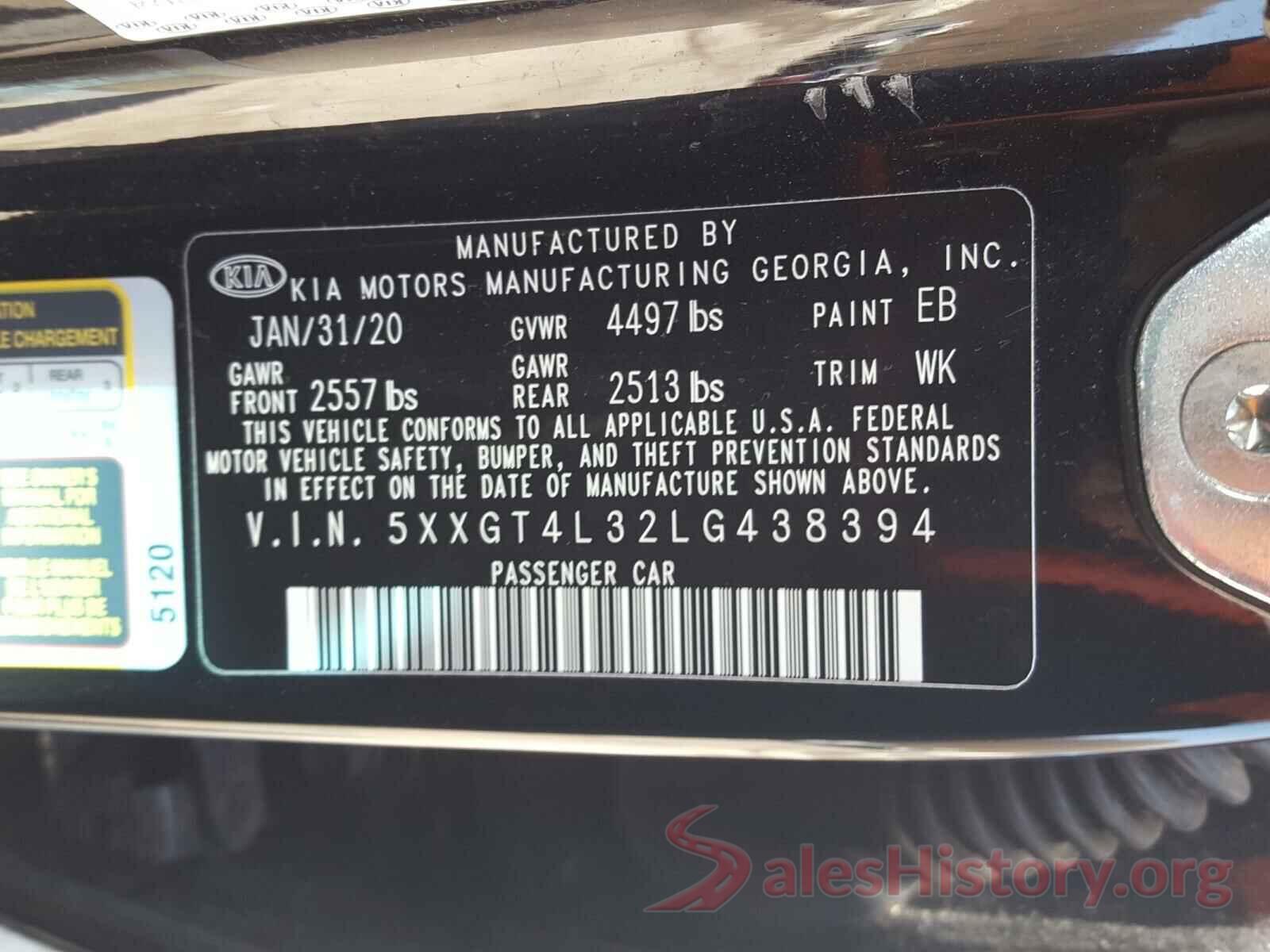 5XXGT4L32LG438394 2020 KIA OPTIMA