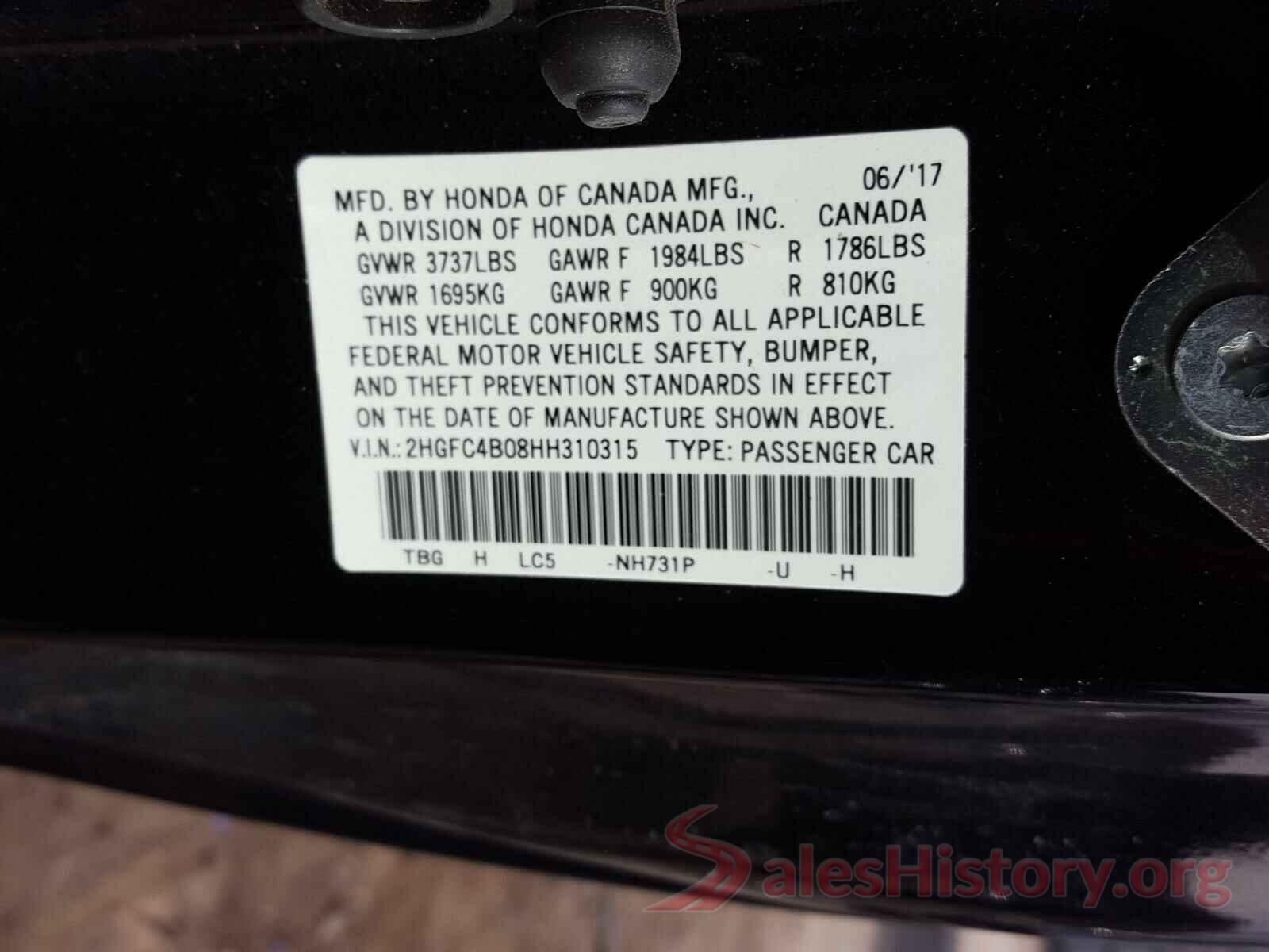 2HGFC4B08HH310315 2017 HONDA CIVIC