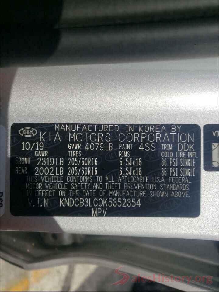 KNDCB3LC0K5352354 2019 KIA NIRO