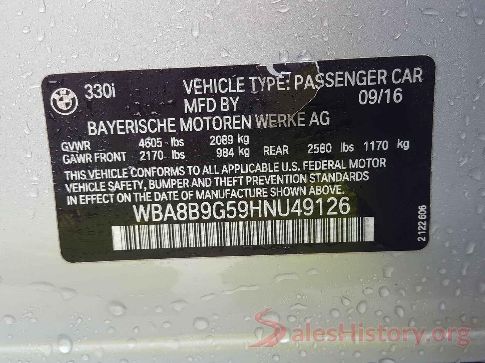 WBA8B9G59HNU49126 2017 BMW 3 SERIES