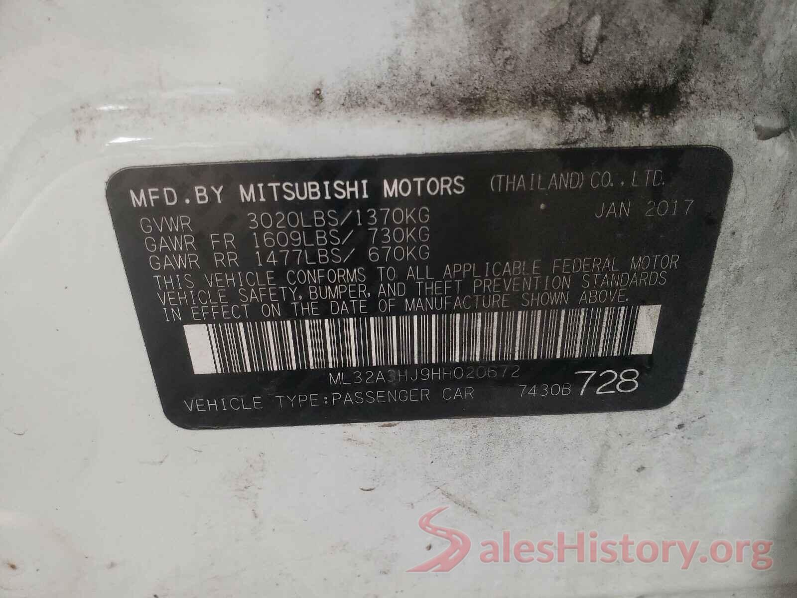 ML32A3HJ9HH020672 2017 MITSUBISHI MIRAGE