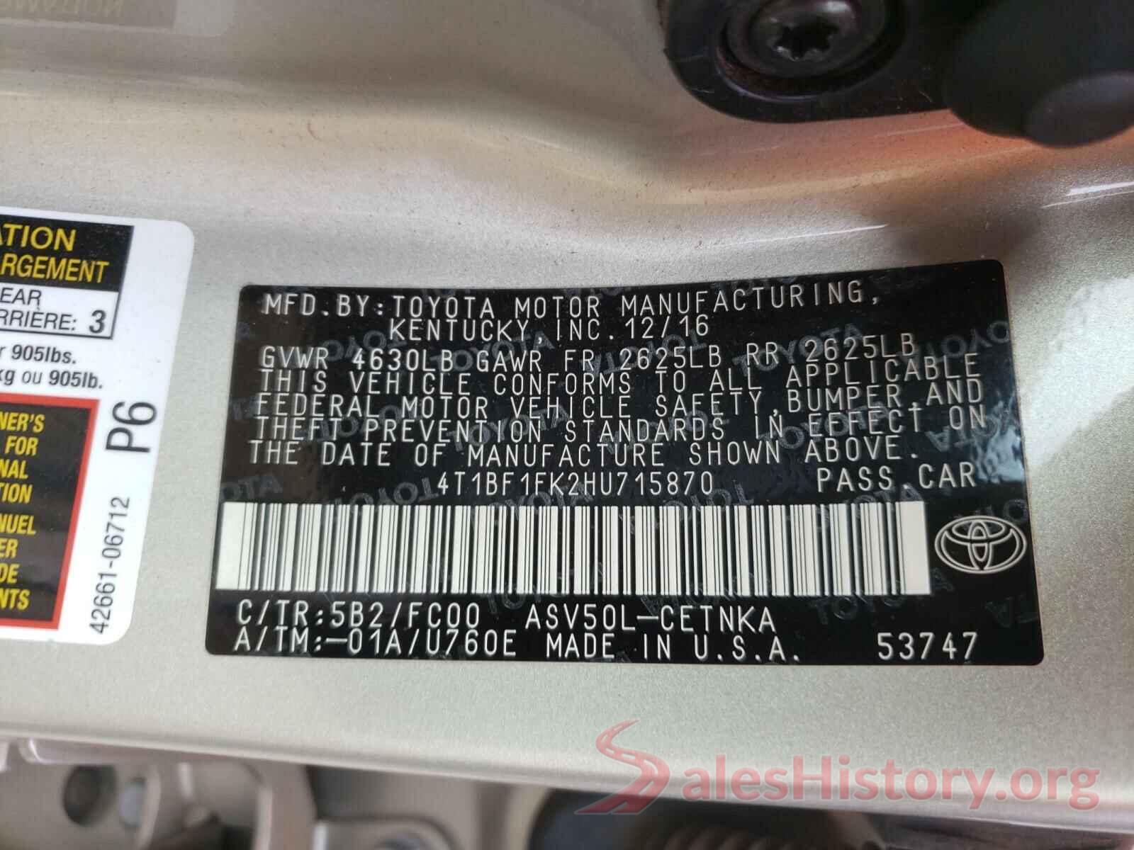 4T1BF1FK2HU715870 2017 TOYOTA CAMRY