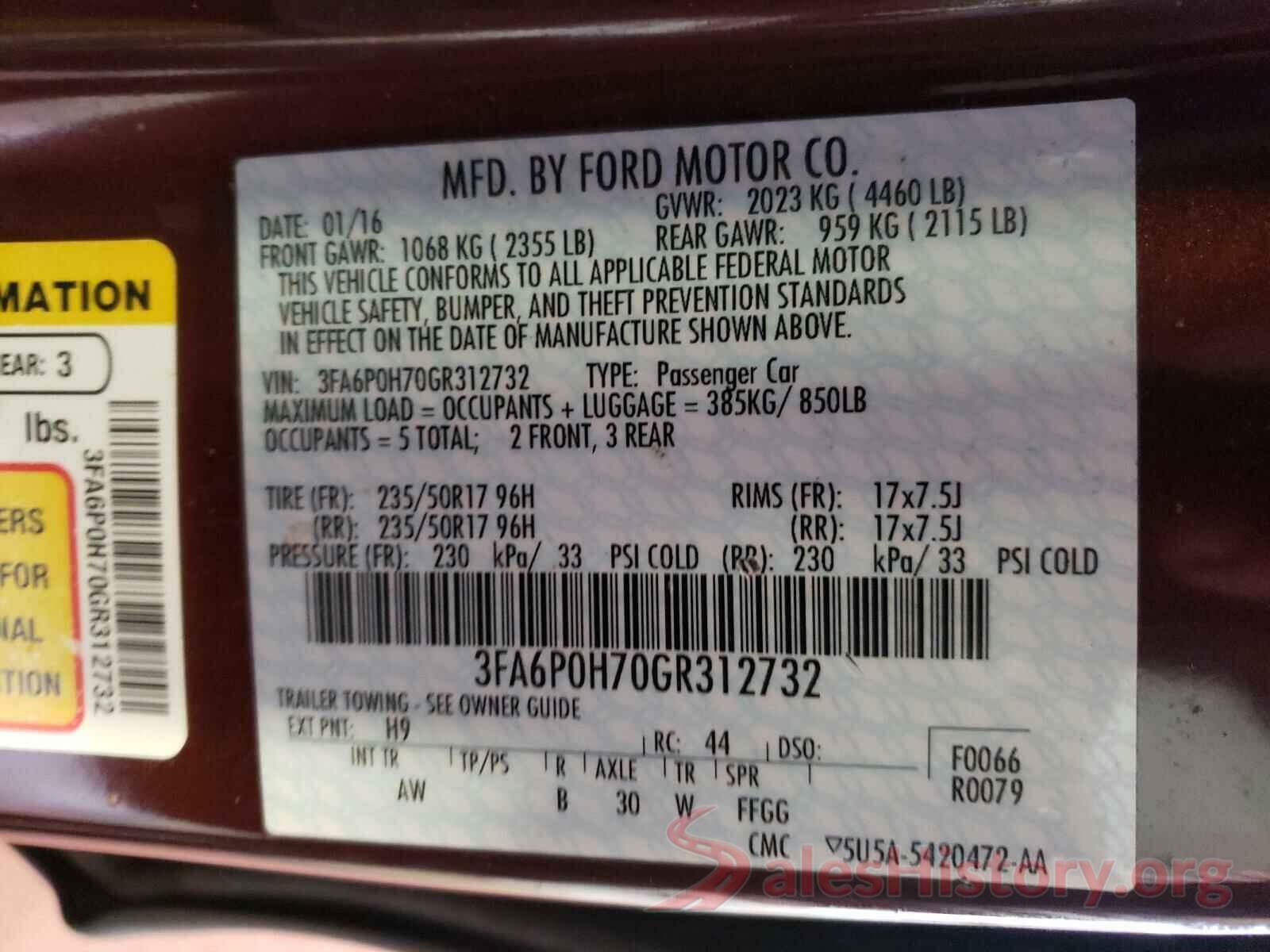 3FA6P0H70GR312732 2016 FORD FUSION