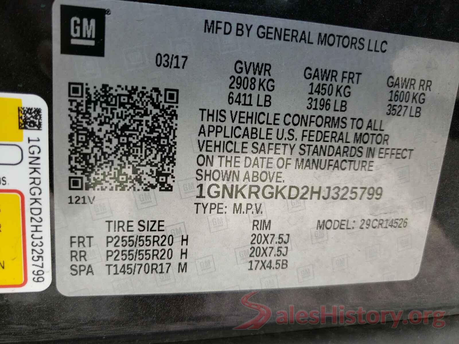 1GNKRGKD2HJ325799 2017 CHEVROLET TRAVERSE