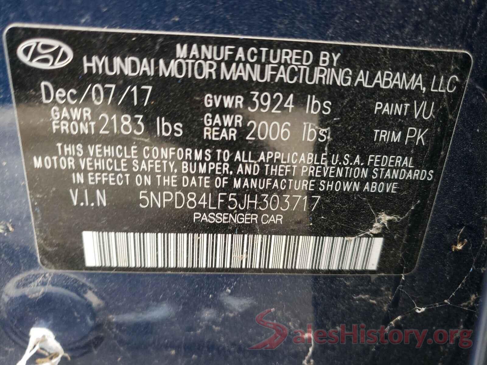 5NPD84LF5JH303717 2018 HYUNDAI ELANTRA