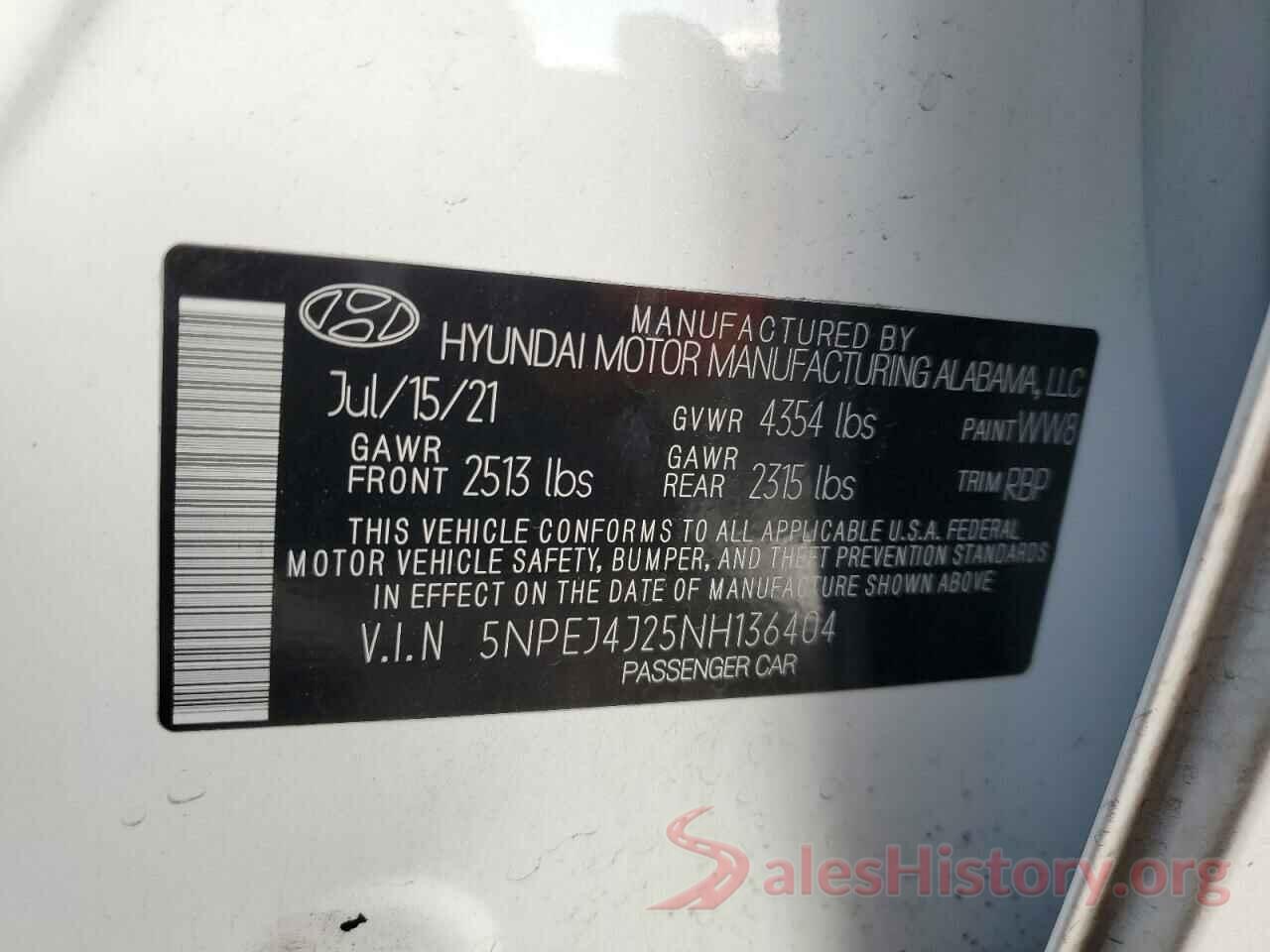 5NPEJ4J25NH136404 2022 HYUNDAI SONATA