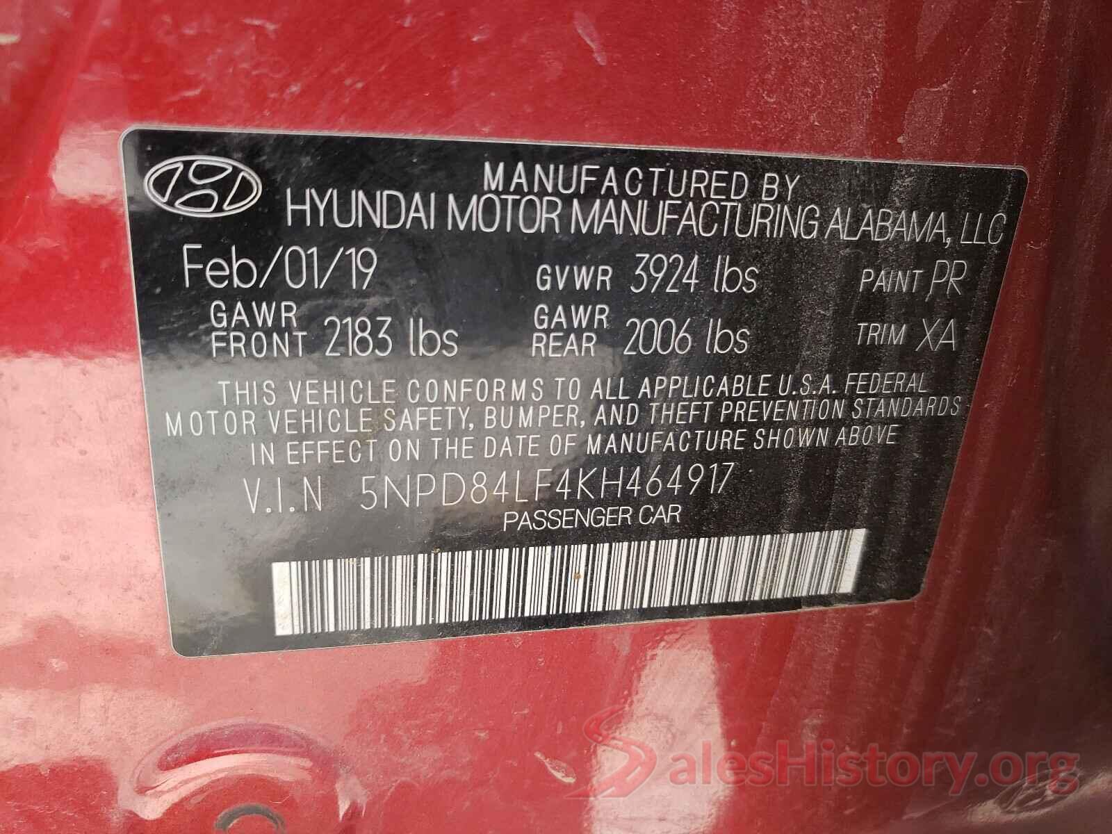 5NPD84LF4KH464917 2019 HYUNDAI ELANTRA