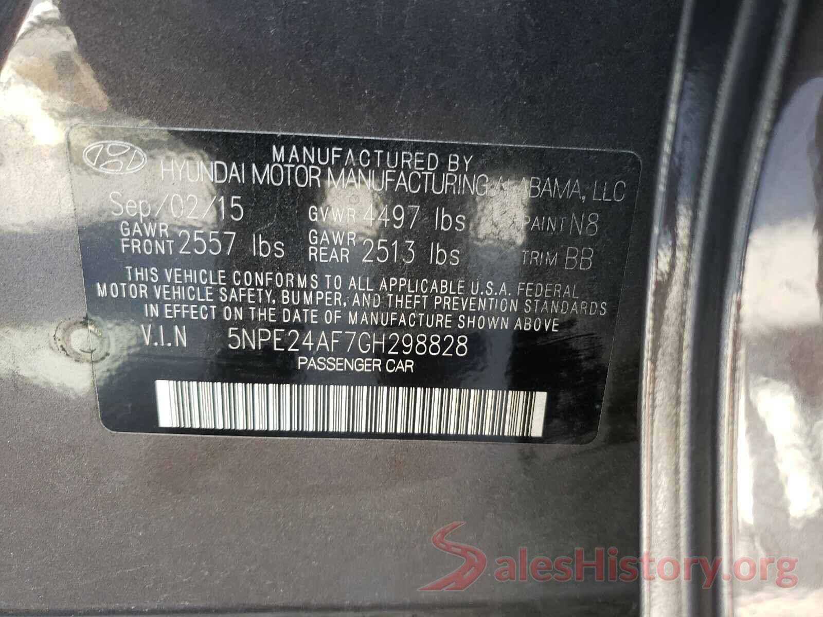 5NPE24AF7GH298828 2016 HYUNDAI SONATA