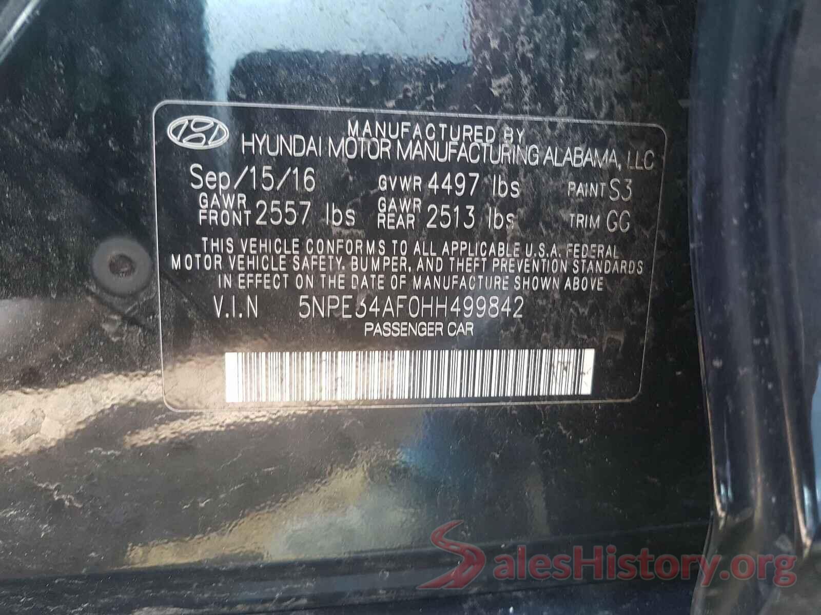 5NPE34AF0HH499842 2017 HYUNDAI SONATA