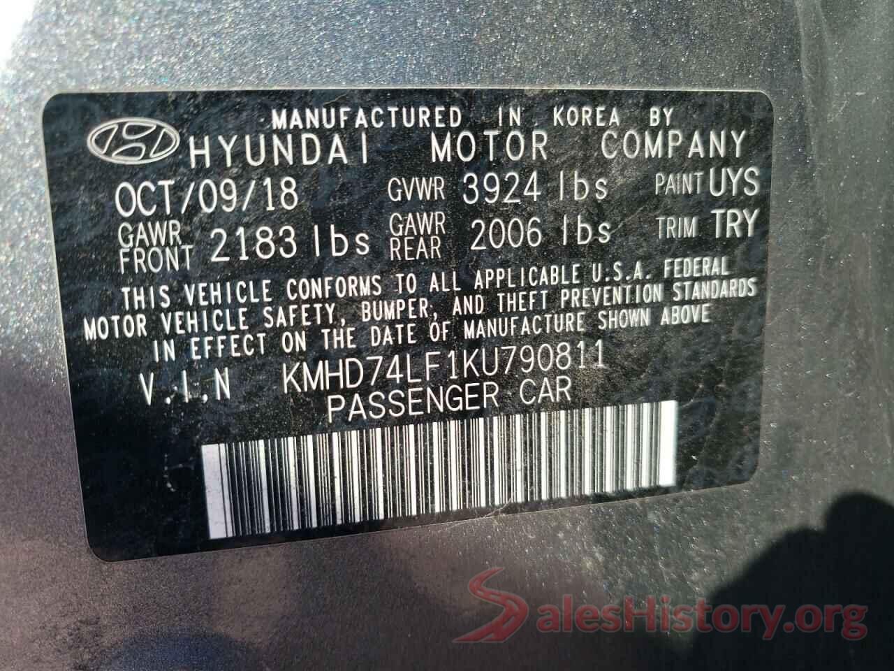 KMHD74LF1KU790811 2019 HYUNDAI ELANTRA