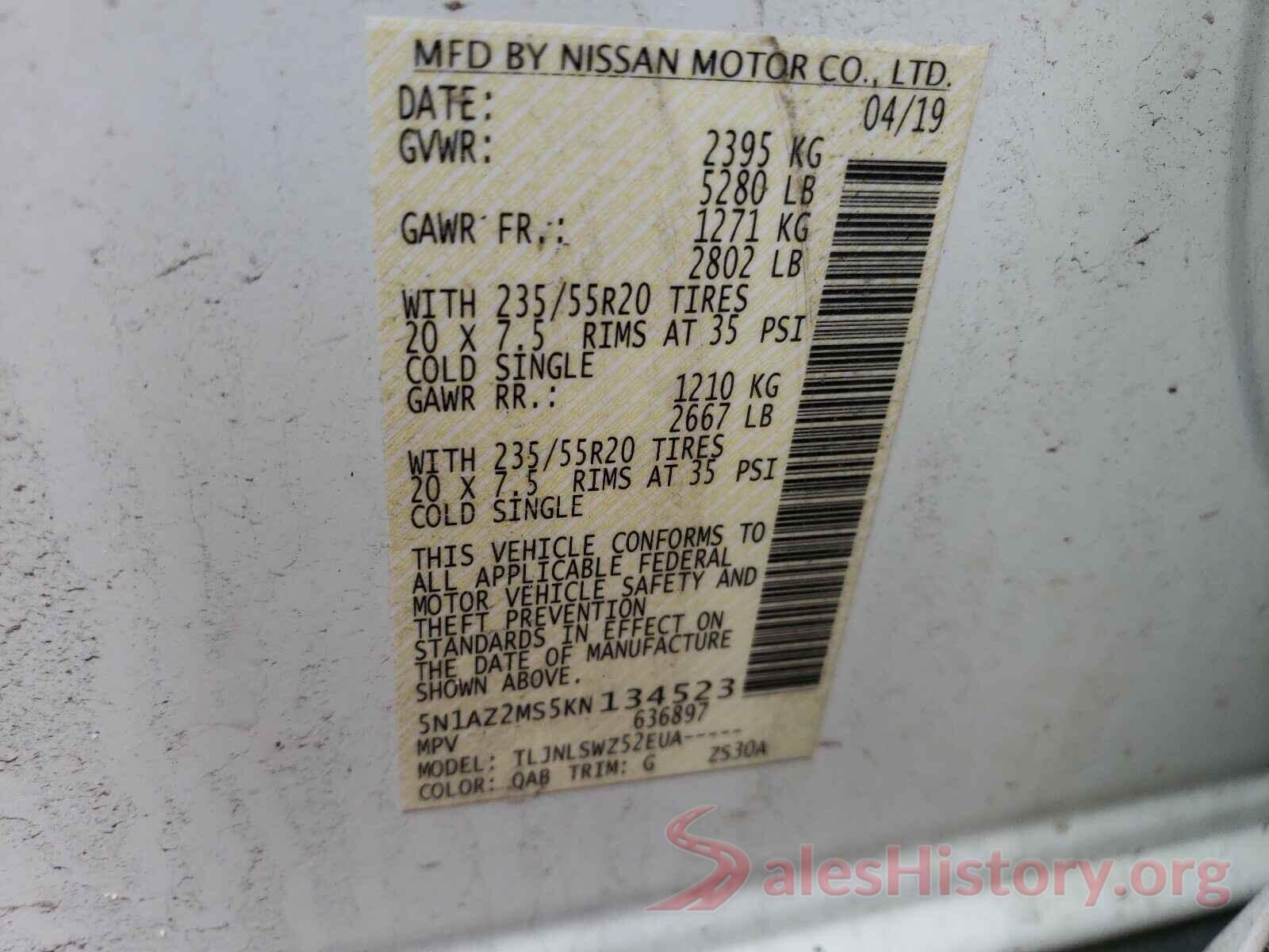 5N1AZ2MS5KN134523 2019 NISSAN MURANO