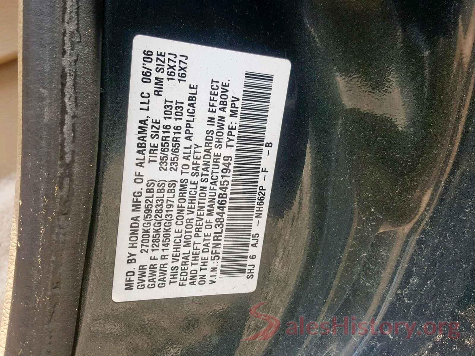 5FNRL38446B451949 2006 HONDA ODYSSEY EX