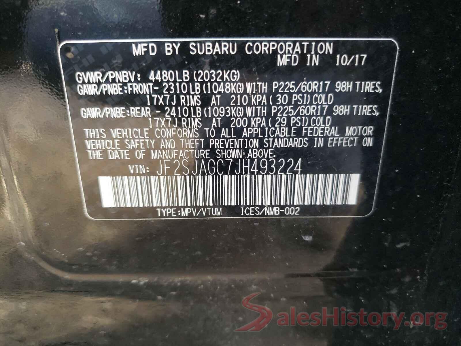 JF2SJAGC7JH493224 2018 SUBARU FORESTER