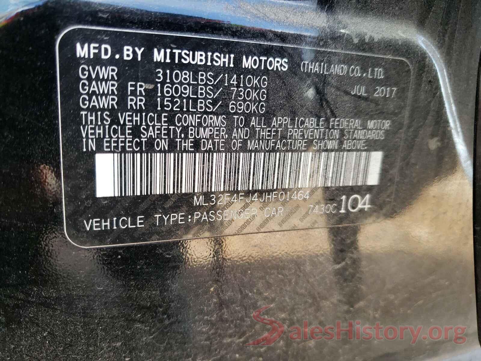 ML32F4FJ4JHF01464 2018 MITSUBISHI MIRAGE