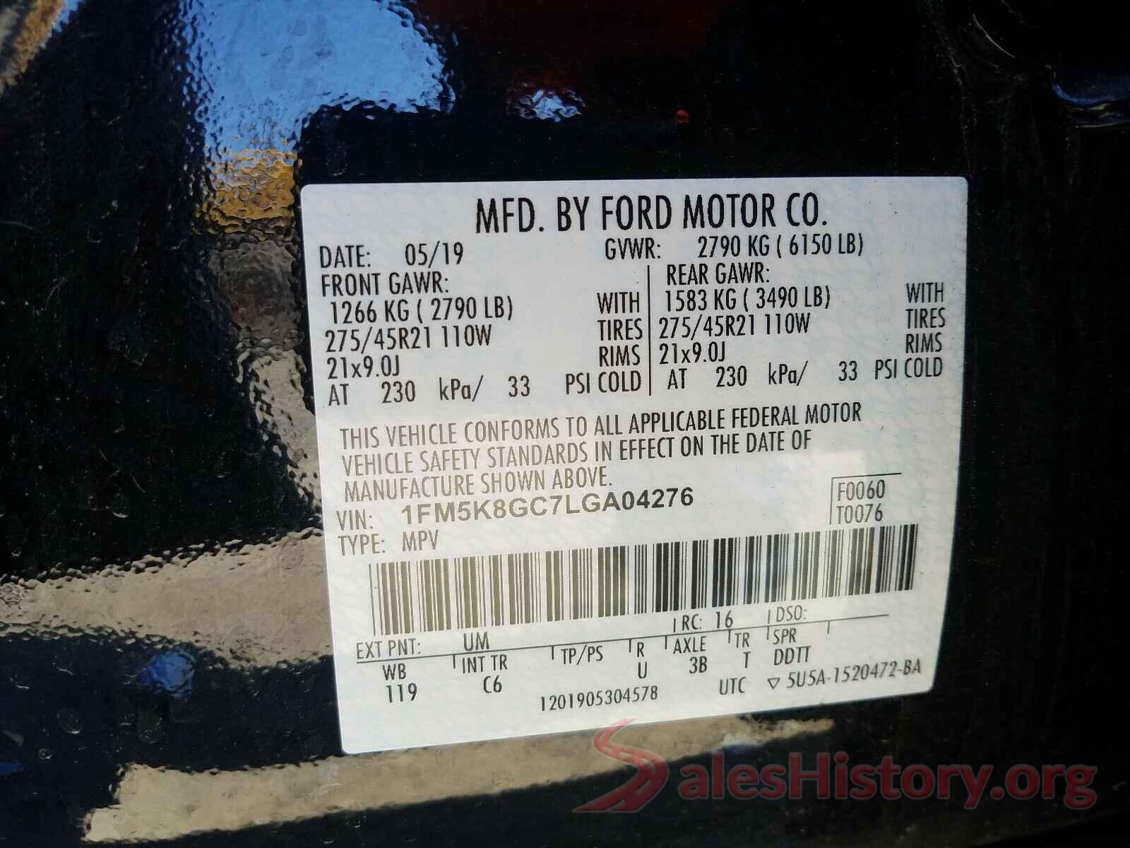 1FM5K8GC7LGA04276 2020 FORD EXPLORER