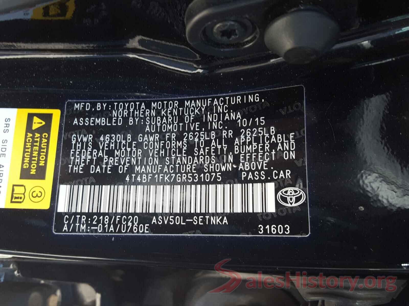 4T4BF1FK7GR531075 2016 TOYOTA CAMRY