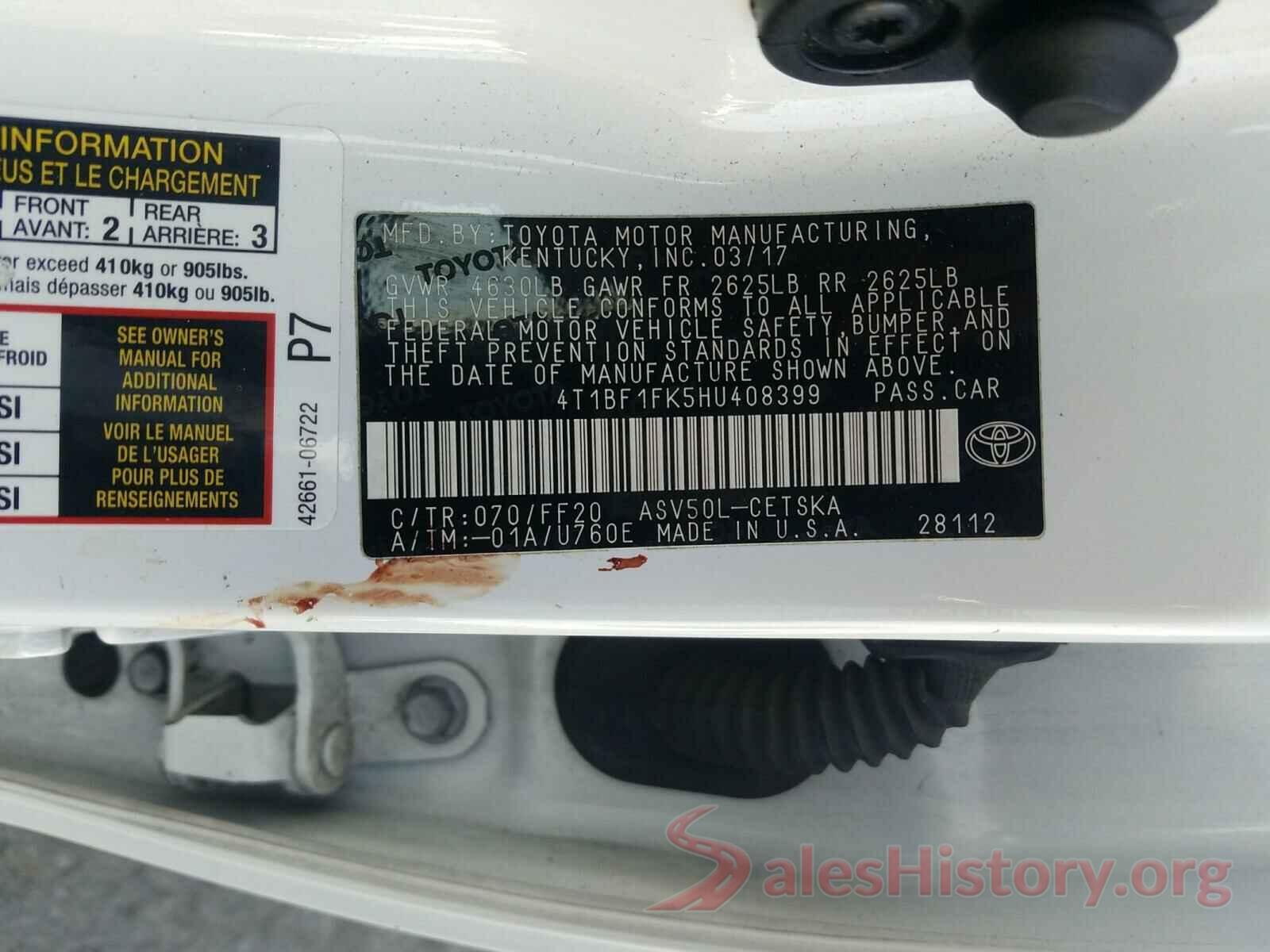 4T1BF1FK5HU408399 2017 TOYOTA CAMRY