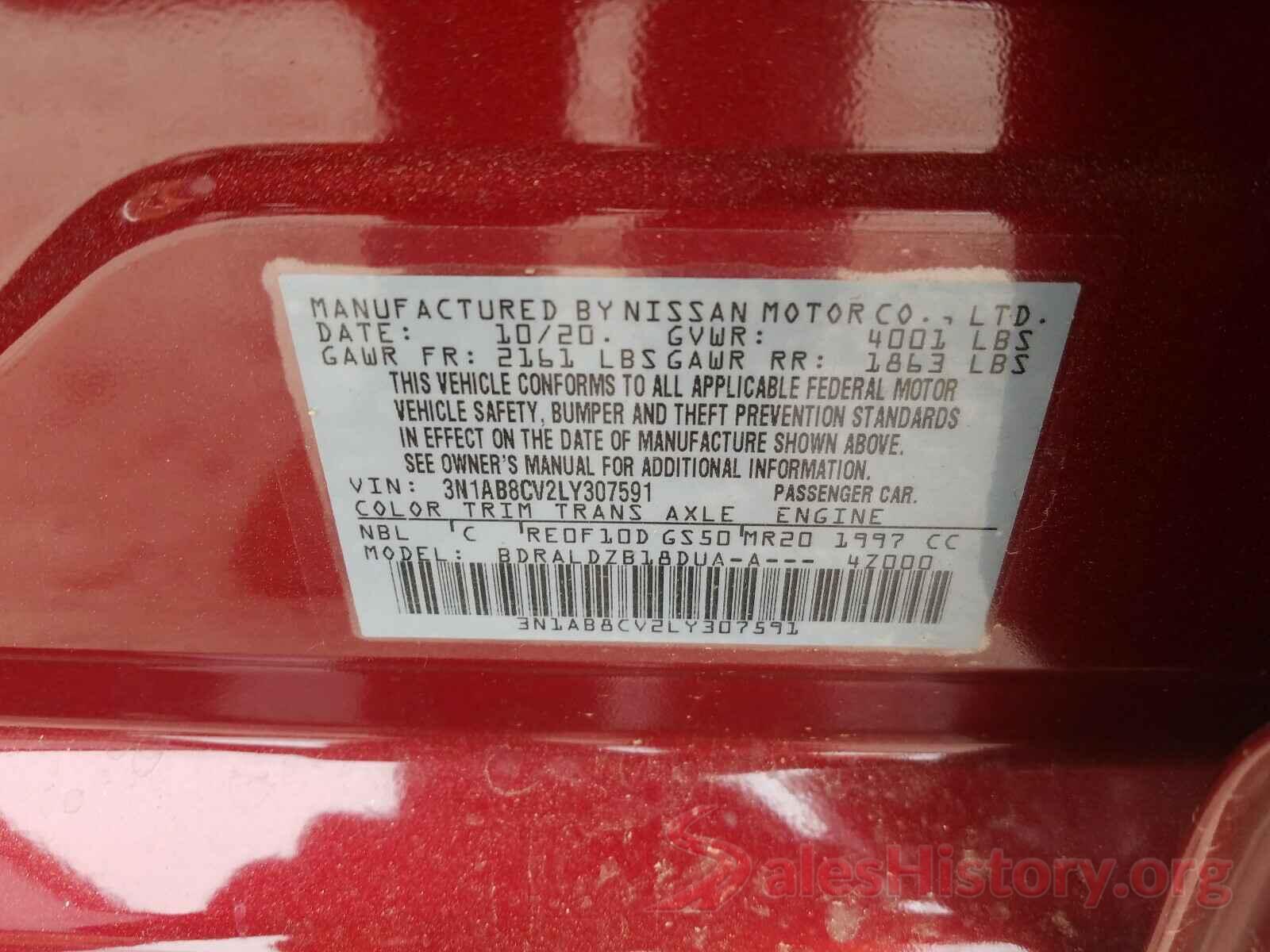 3N1AB8CV2LY307591 2020 NISSAN SENTRA