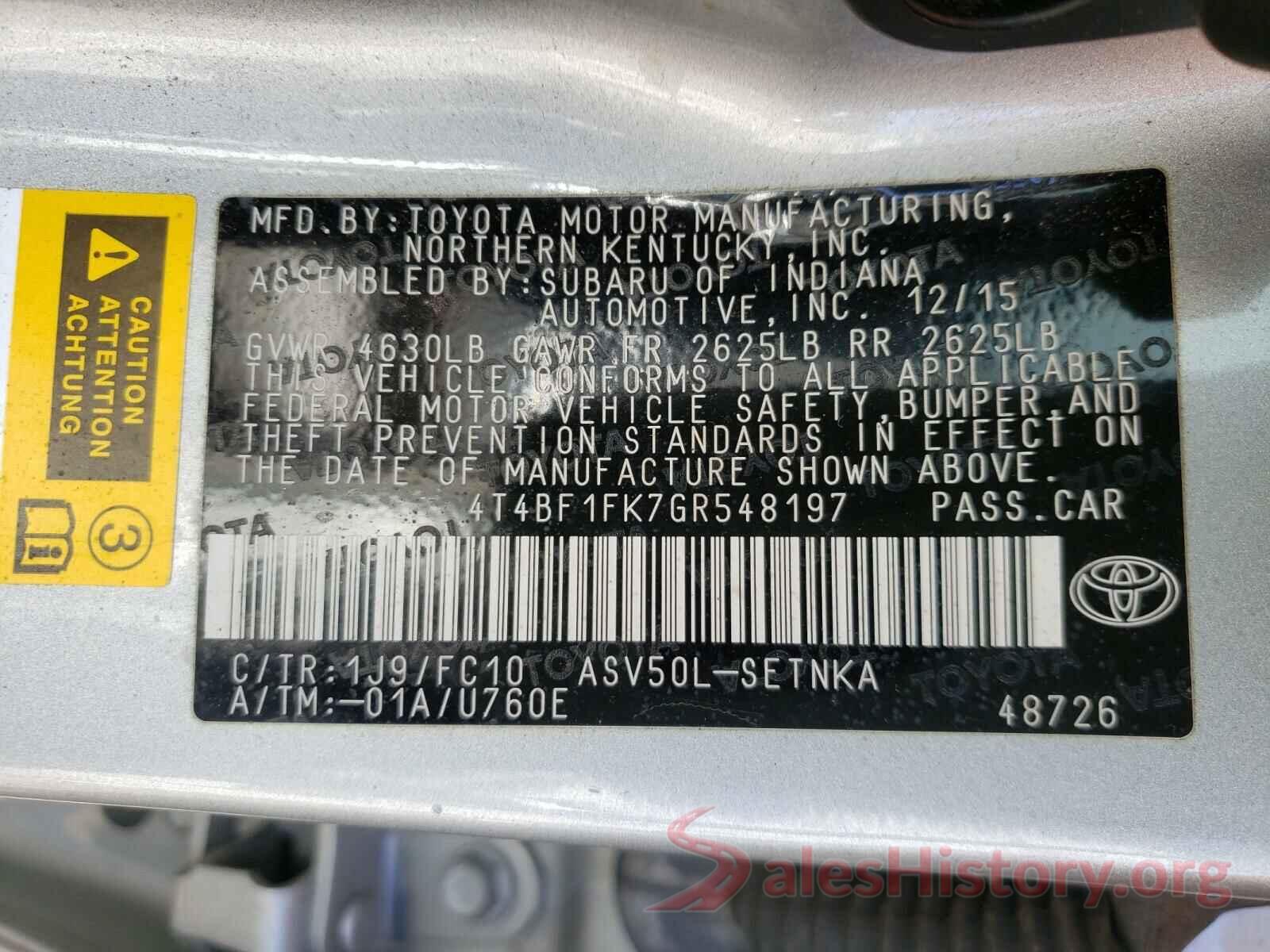 4T4BF1FK7GR548197 2016 TOYOTA CAMRY