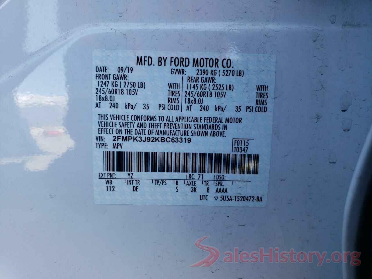 2FMPK3J92KBC63319 2019 FORD EDGE