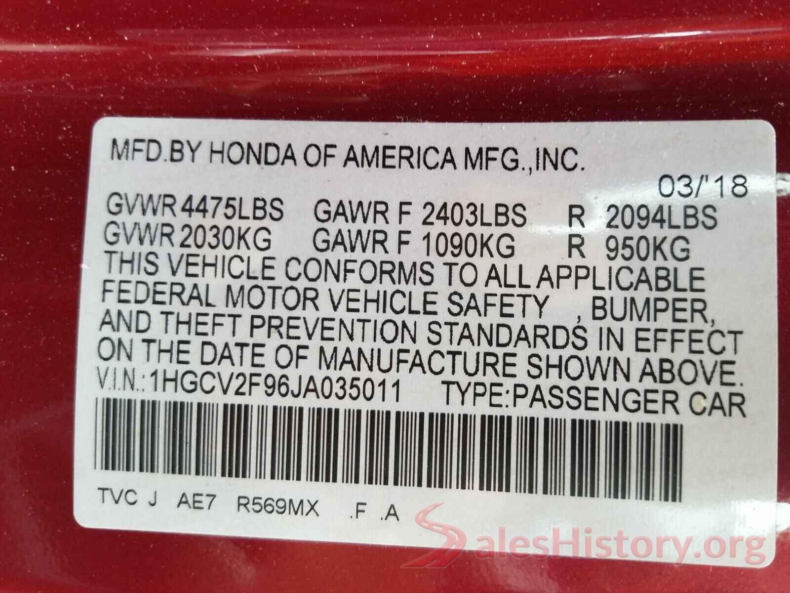 1HGCV2F96JA035011 2018 HONDA ACCORD