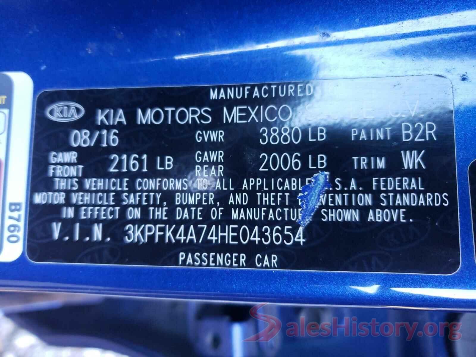 3KPFK4A74HE043654 2017 KIA FORTE