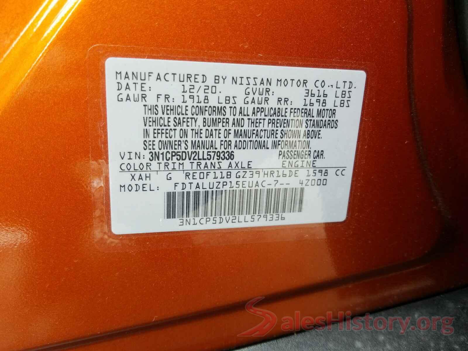 3N1CP5DV2LL579336 2020 NISSAN KICKS