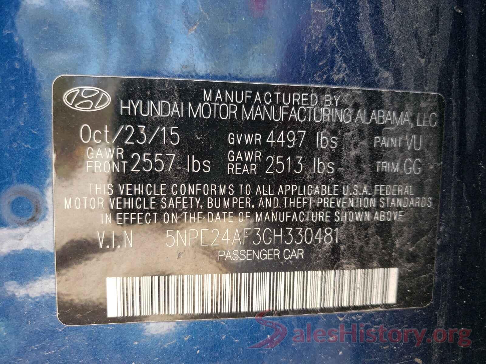 5NPE24AF3GH330481 2016 HYUNDAI SONATA