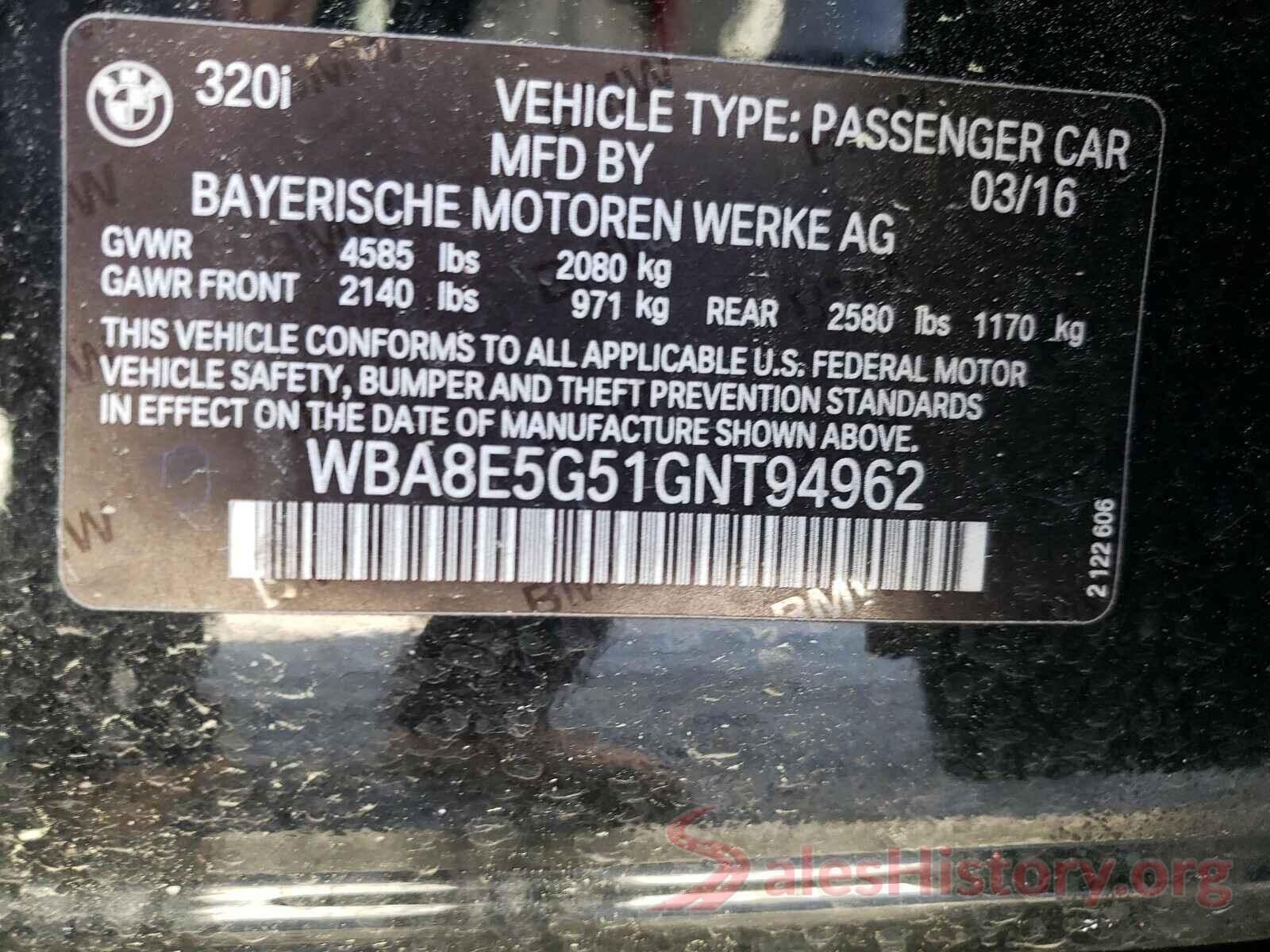 WBA8E5G51GNT94962 2016 BMW 3 SERIES