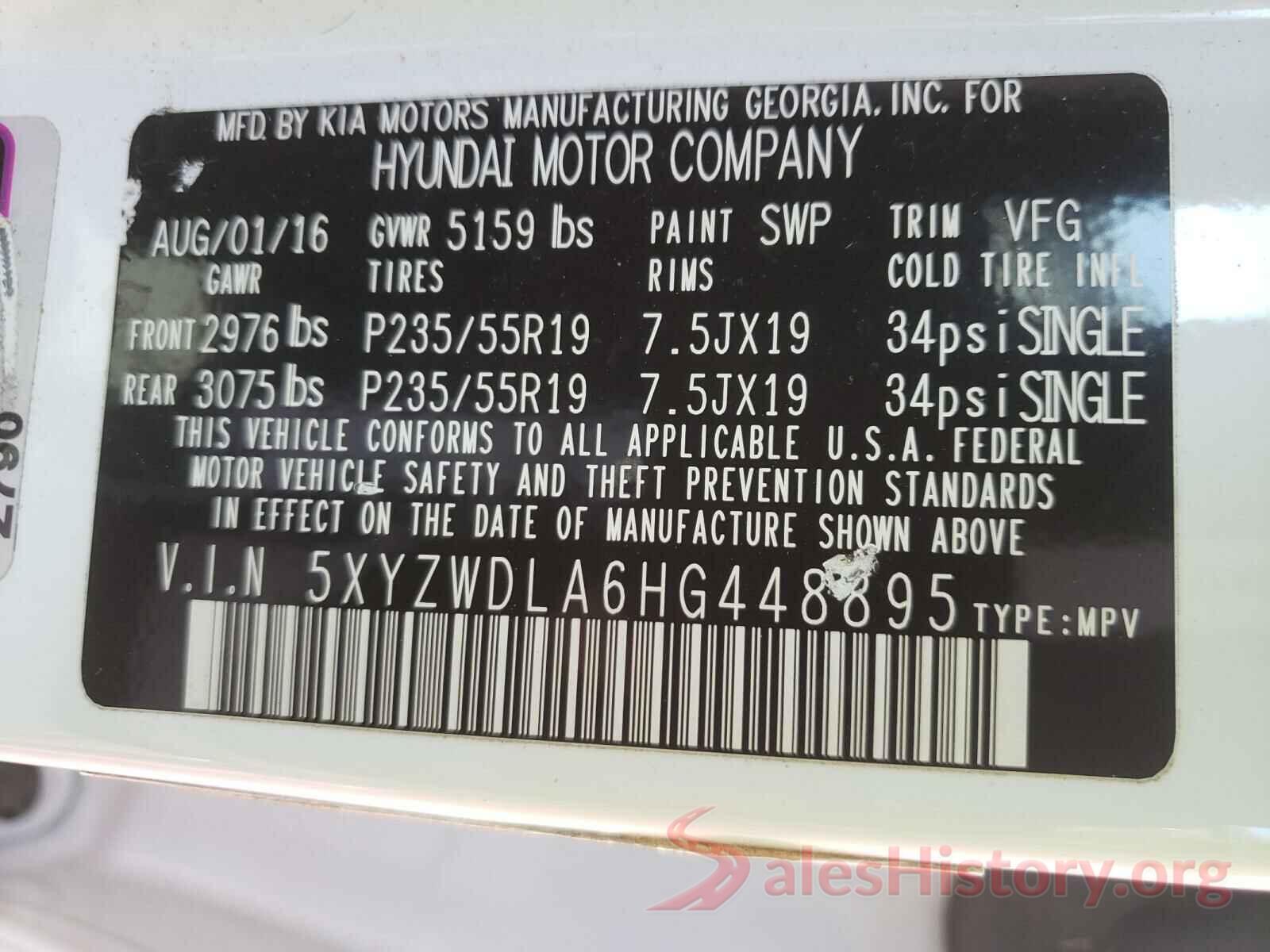 5XYZWDLA6HG448895 2017 HYUNDAI SANTA FE