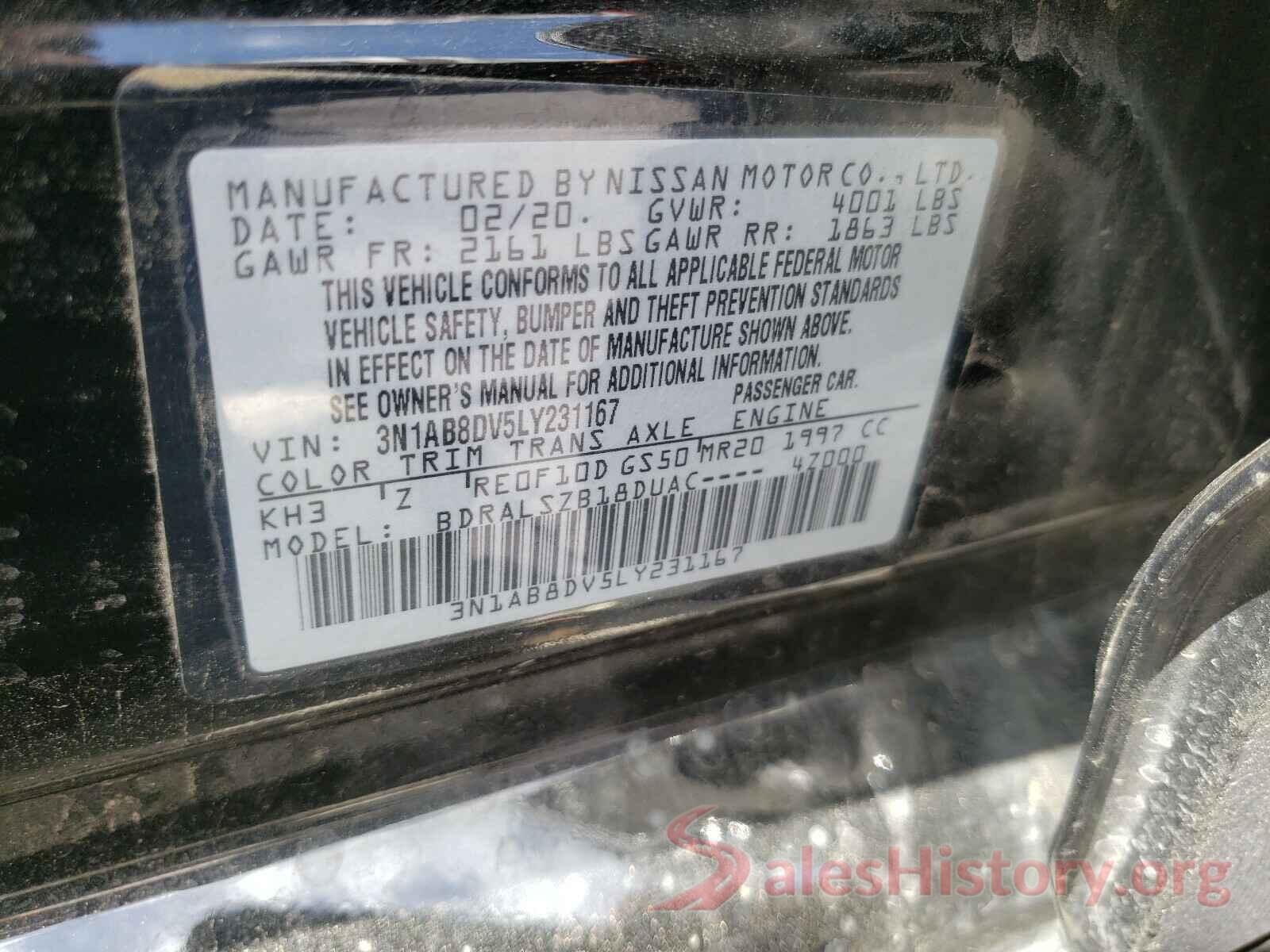 3N1AB8DV5LY231167 2020 NISSAN SENTRA