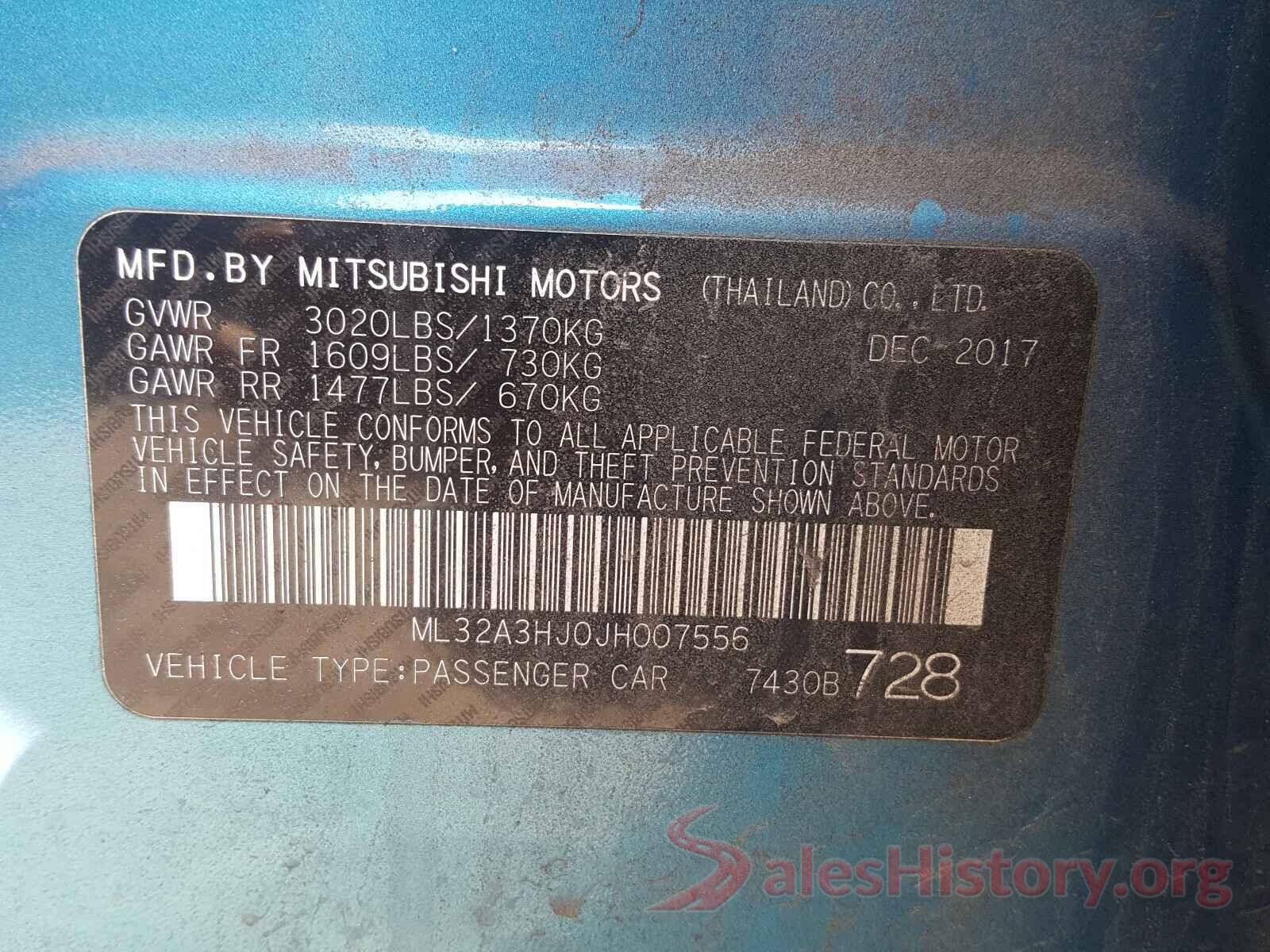 ML32A3HJ0JH007556 2018 MITSUBISHI MIRAGE