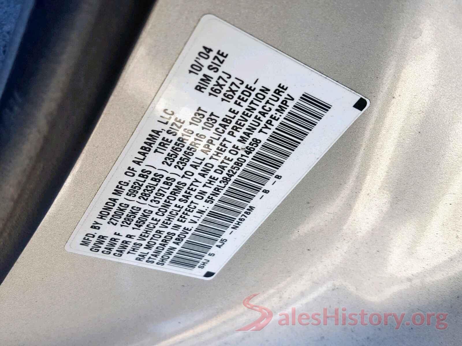 5FNRL38425B014658 2005 HONDA ODYSSEY EX