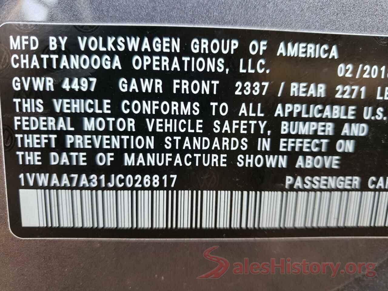 1VWAA7A31JC026817 2018 VOLKSWAGEN PASSAT