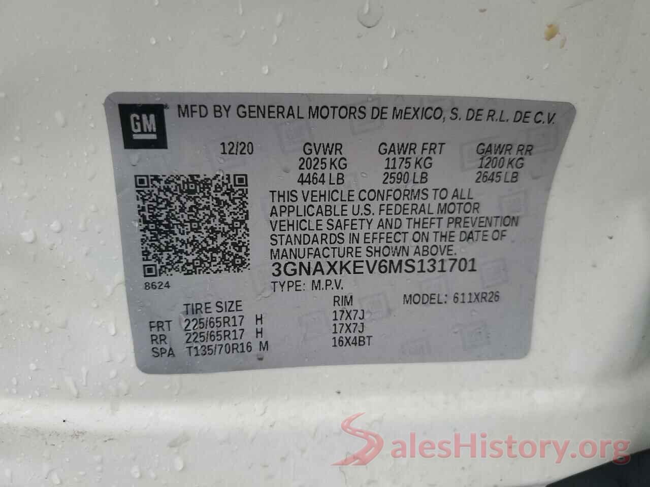 3GNAXKEV6MS131701 2021 CHEVROLET EQUINOX