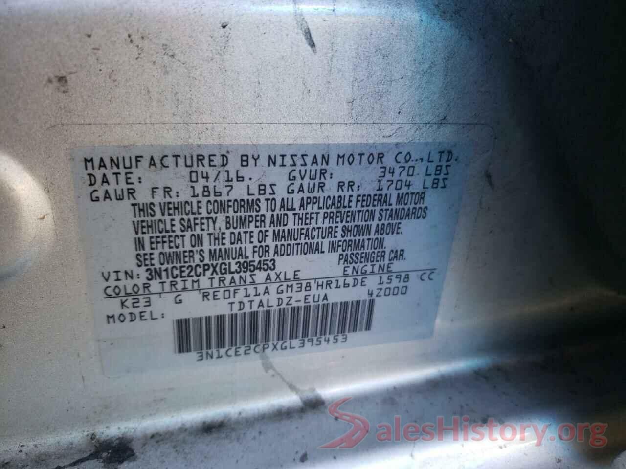 3N1CE2CPXGL395453 2016 NISSAN VERSA