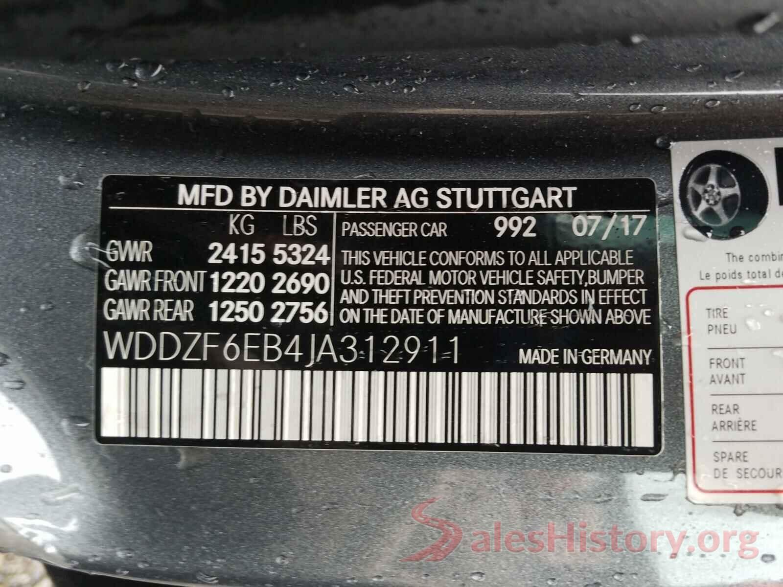 WDDZF6EB4JA312911 2018 MERCEDES-BENZ E CLASS