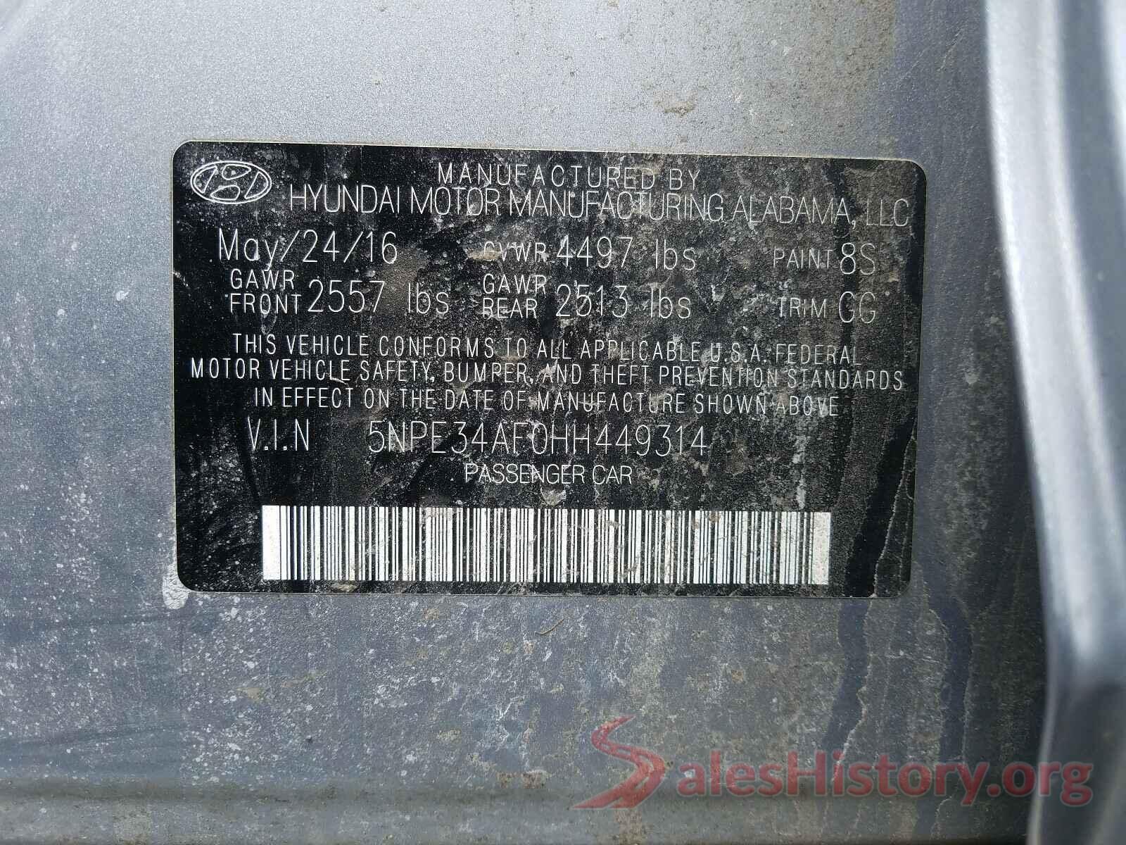 5NPE34AF0HH449314 2017 HYUNDAI SONATA