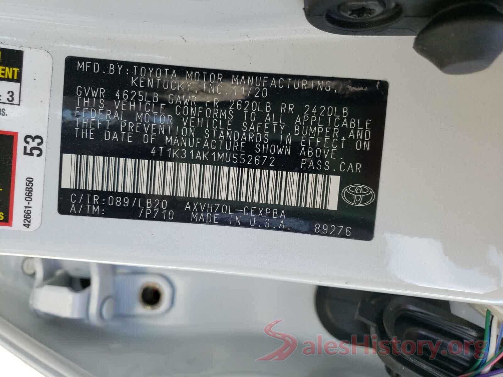 4T1K31AK1MU552672 2021 TOYOTA CAMRY