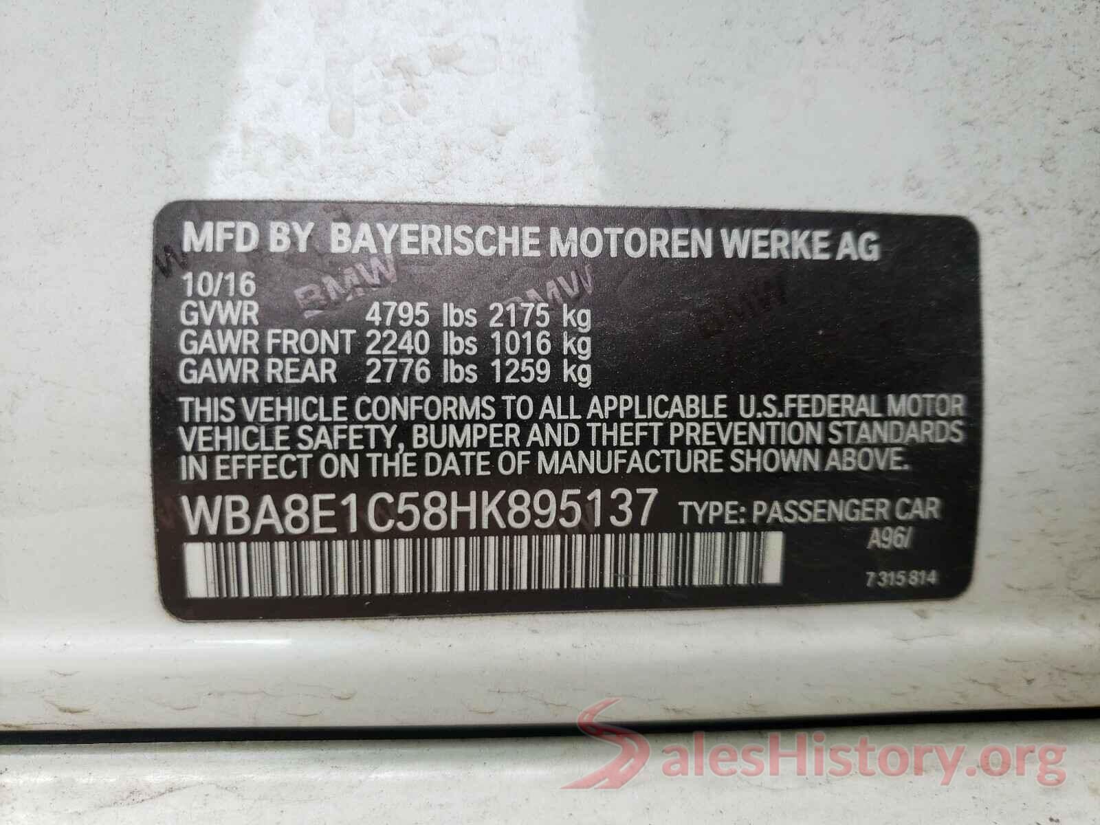 WBA8E1C58HK895137 2017 BMW 3 SERIES