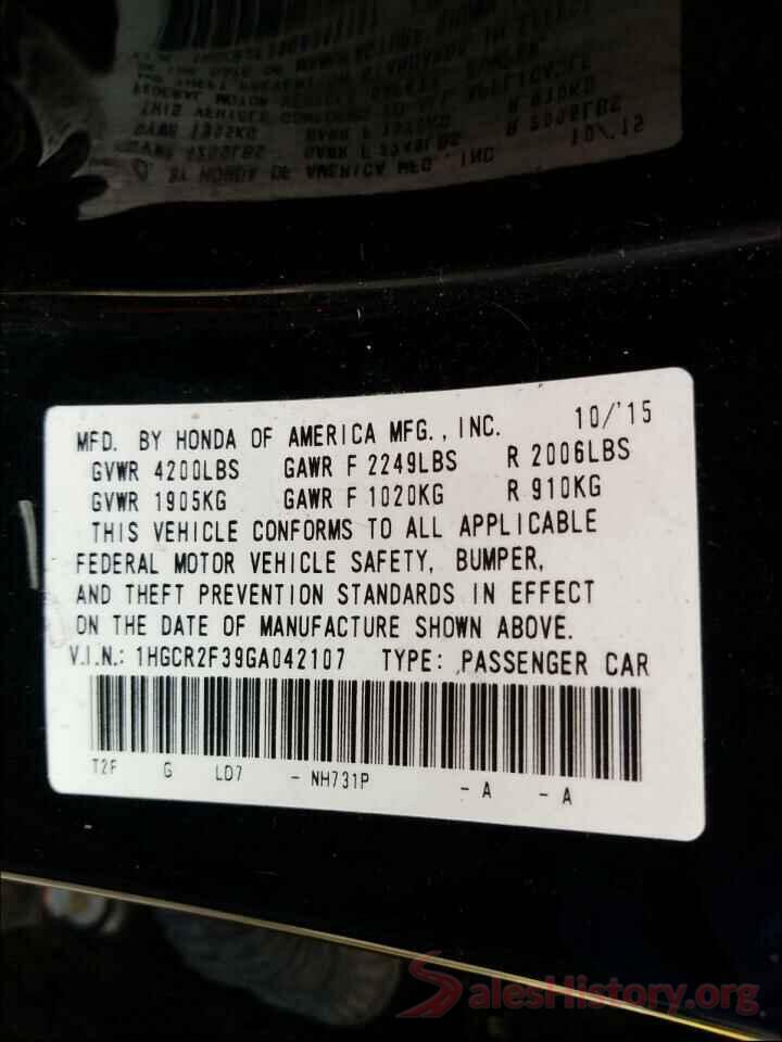 1HGCR2F39GA042107 2016 HONDA ACCORD