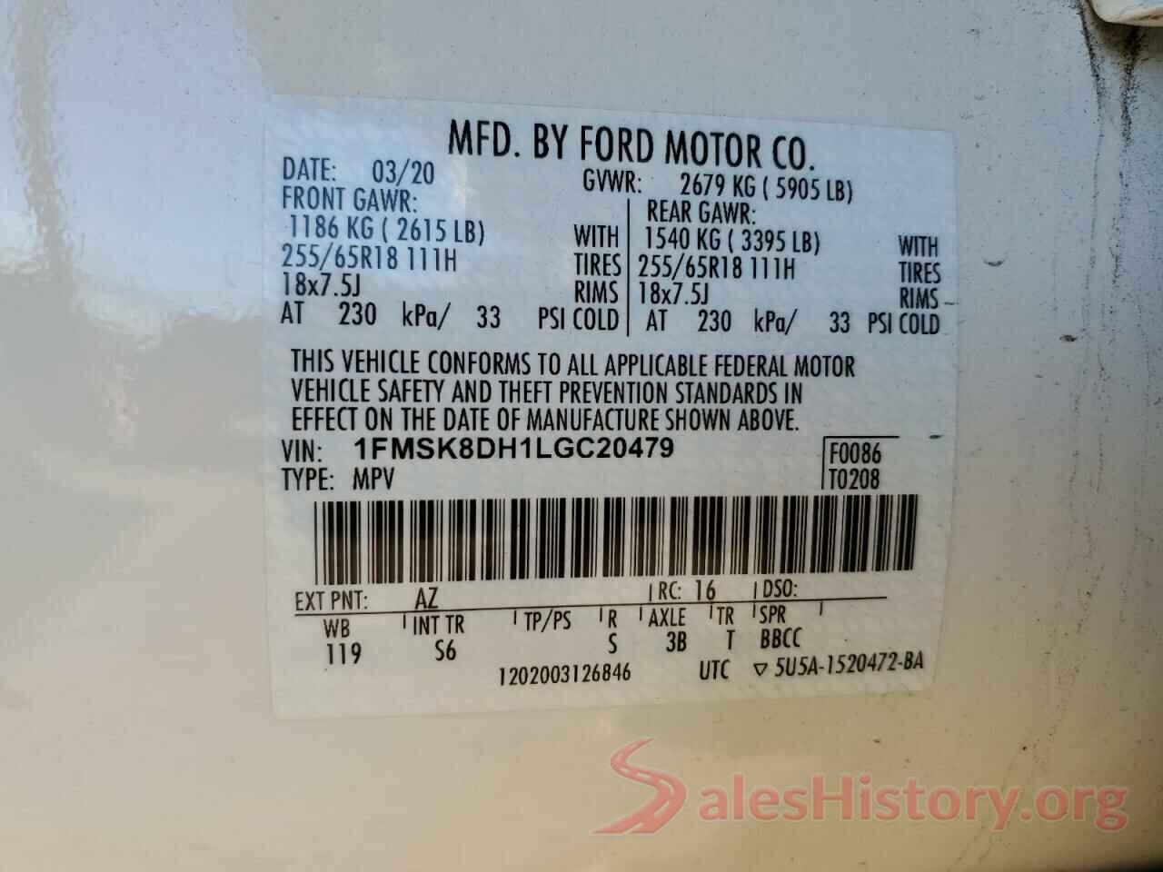 1FMSK8DH1LGC20479 2020 FORD EXPLORER