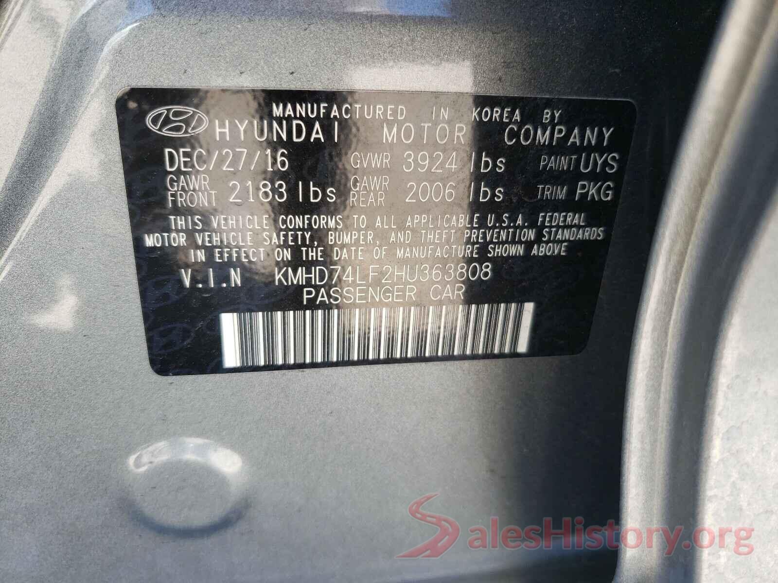 KMHD74LF2HU363808 2017 HYUNDAI ELANTRA